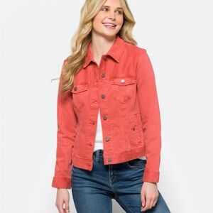 Jean jacket from Liverpool brand. Salmon orange —perfect fall or spring color.